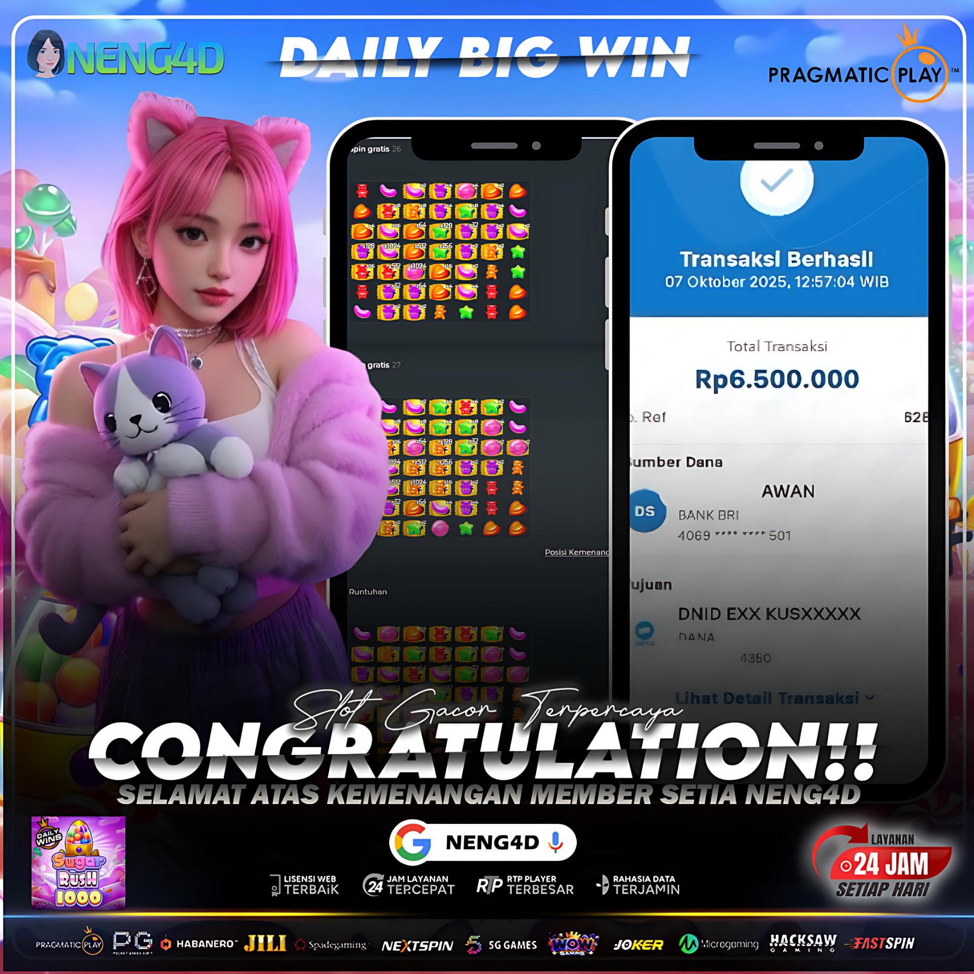 Kemenangan Fantastis Member Setia NENG4D di Sugar Rush 1000